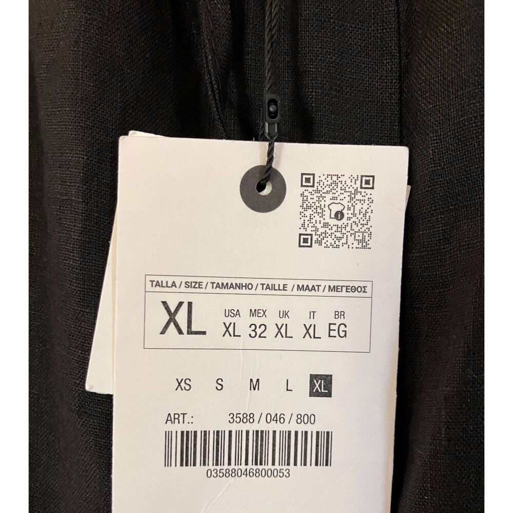 Zara Womens 100% Linen Wide Leg Drawstring Pockets Pants Size XL Black SP NWT - Picture 7 of 12